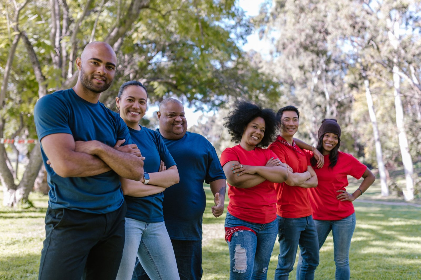 Diverse group of work team in a park